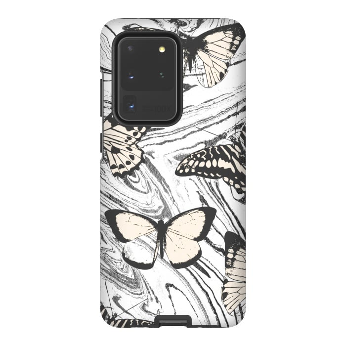 Galaxy S20 Ultra StrongFit Butterflies and black ink marble by Oana 