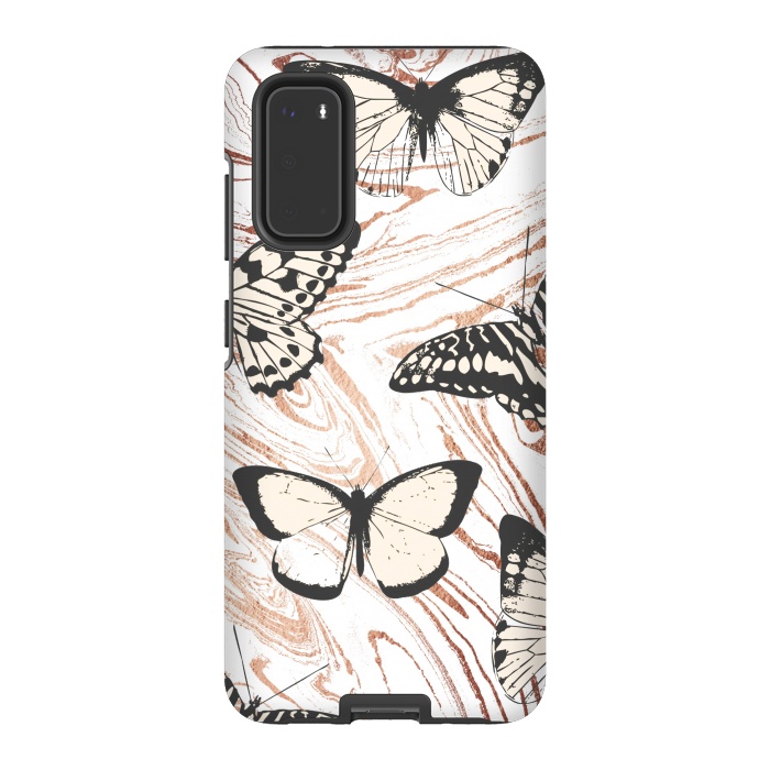 Galaxy S20 StrongFit Butterflies and gold painted marble by Oana 