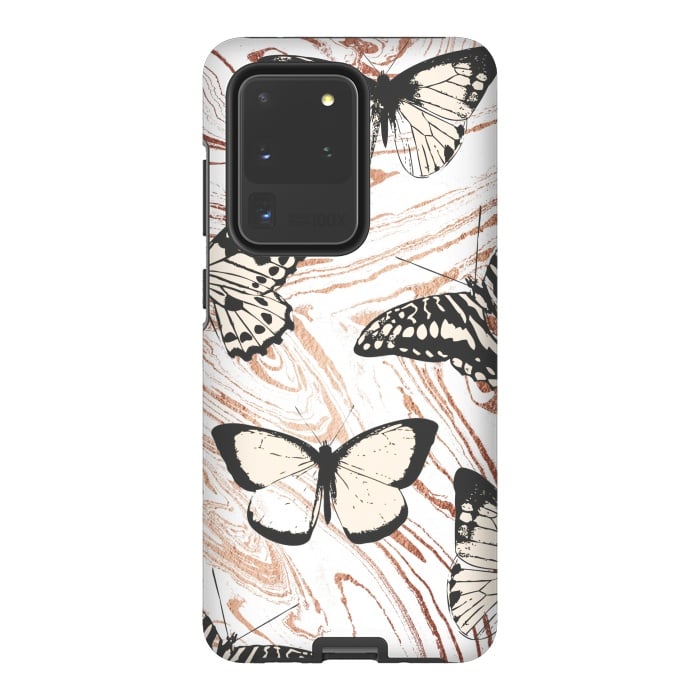Galaxy S20 Ultra StrongFit Butterflies and gold painted marble by Oana 