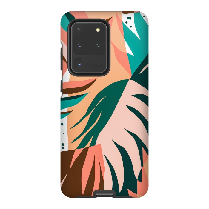 Galaxy S20 Ultra StrongFit Watching The Leaves Turn, Tropical Autumn Colorful Eclectic Abstract Palm Nature Boho Graphic Design by Uma Prabhakar Gokhale