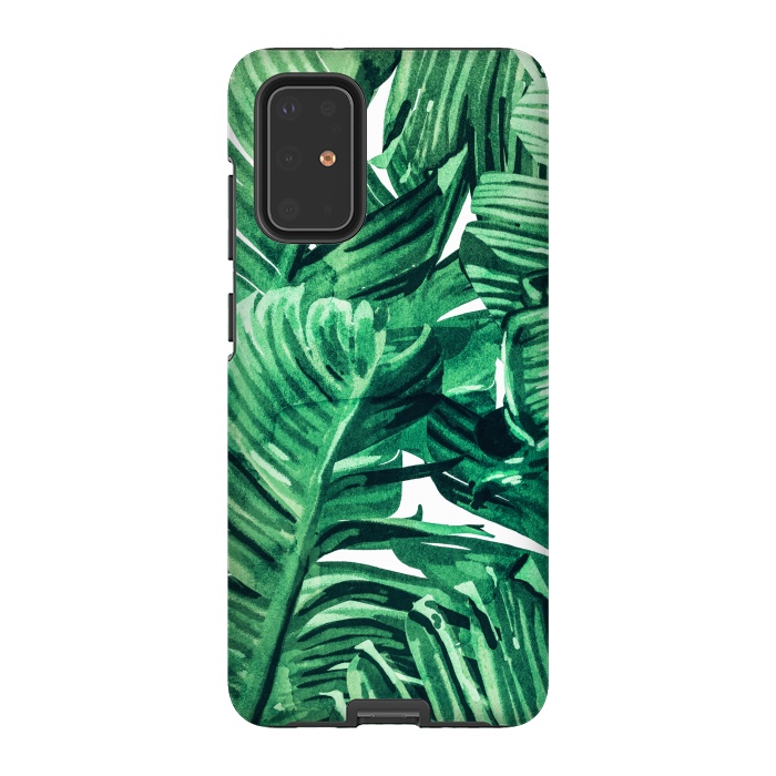 Galaxy S20 Plus StrongFit Tropical State of Mind | Watercolor Palm Banana Leaves Painting | Botanical Jungle Bohemian Plants by Uma Prabhakar Gokhale