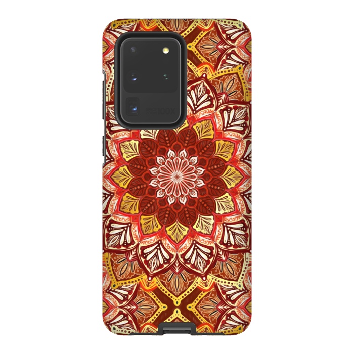 Galaxy S20 Ultra StrongFit Boho Mandala in Rust Red and Faux Gold by Micklyn Le Feuvre