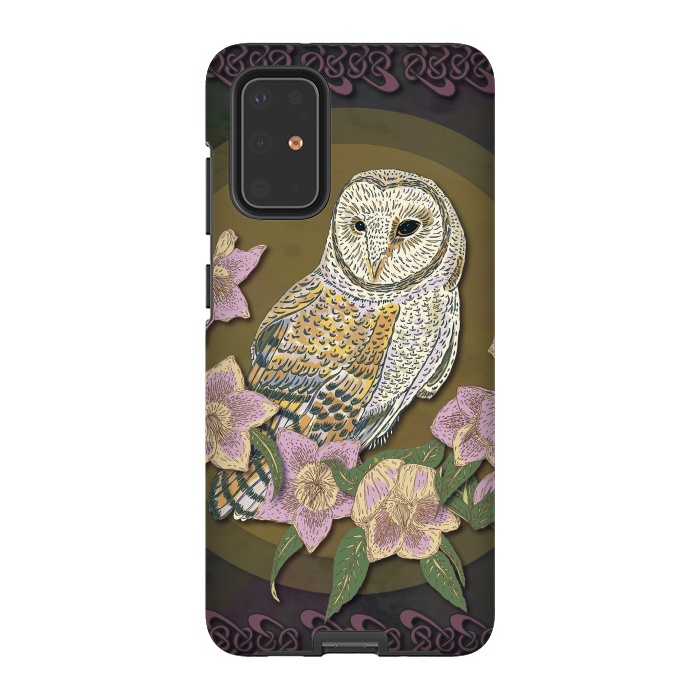Galaxy S20 Plus StrongFit Owl & Hellebore by Lotti Brown