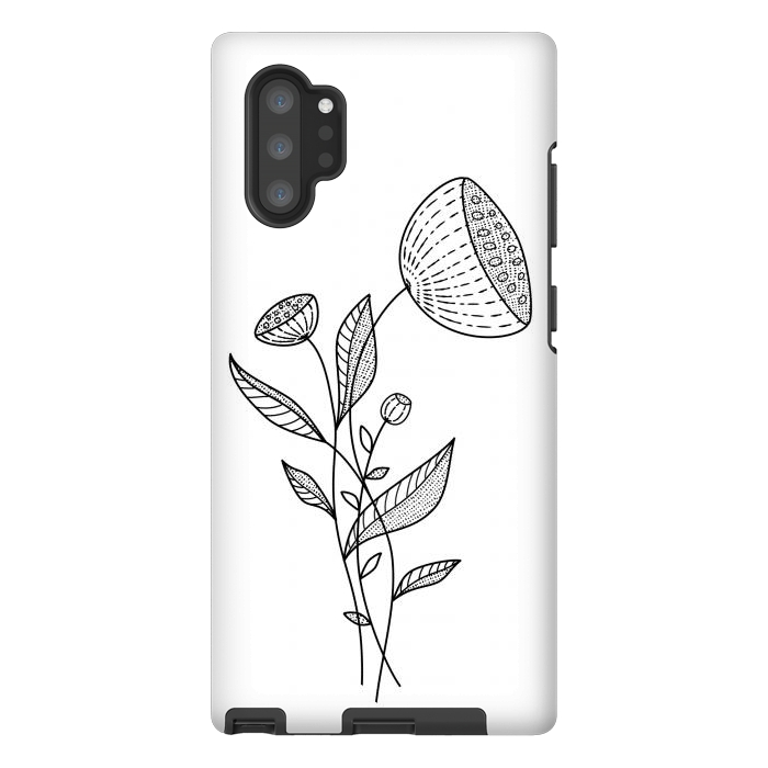 Galaxy Note 10 plus StrongFit Abstract Flowers Doodle Black And White Elegant Line Art by Boriana Giormova