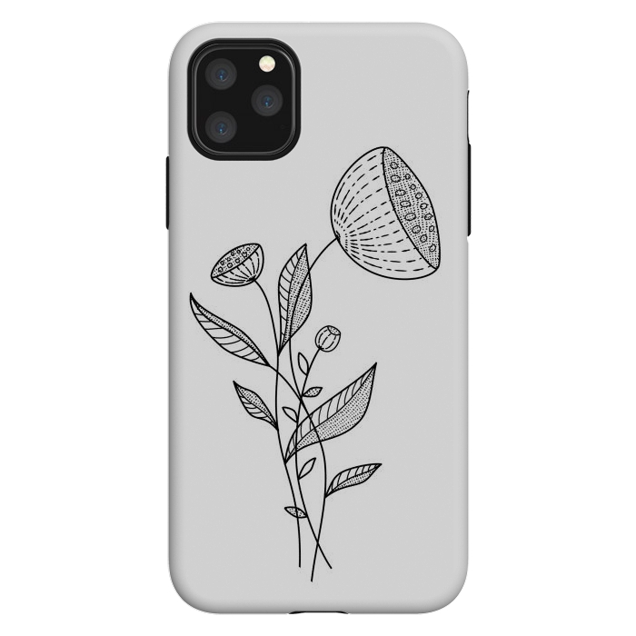 iPhone 11 Pro Max StrongFit Abstract Flowers Doodle Black And White Elegant Line Art by Boriana Giormova
