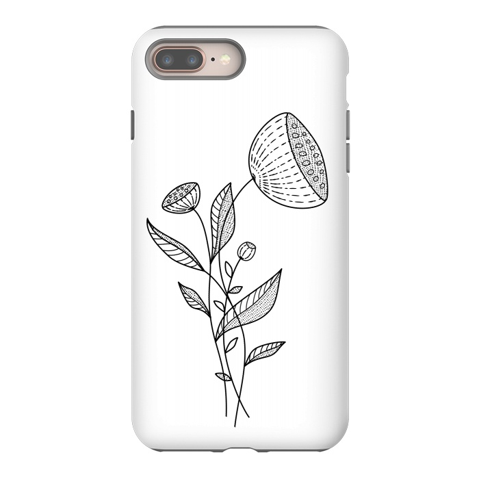 iPhone 7 plus StrongFit Abstract Flowers Doodle Black And White Elegant Line Art by Boriana Giormova