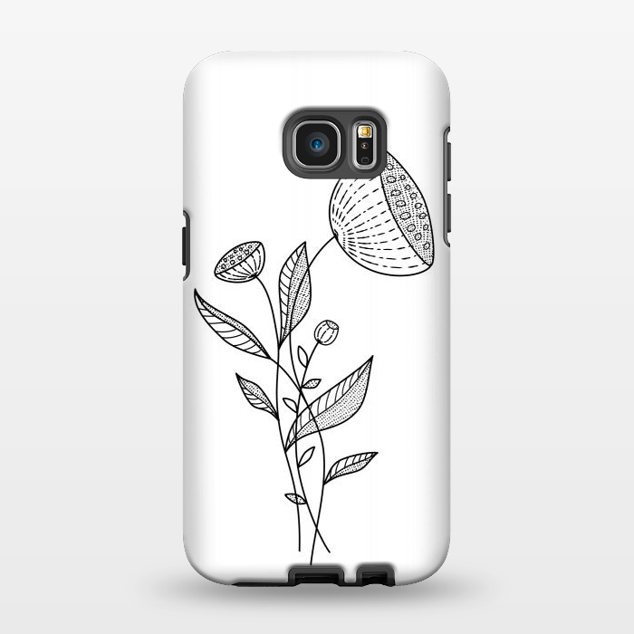Galaxy S7 EDGE StrongFit Abstract Flowers Doodle Black And White Elegant Line Art by Boriana Giormova