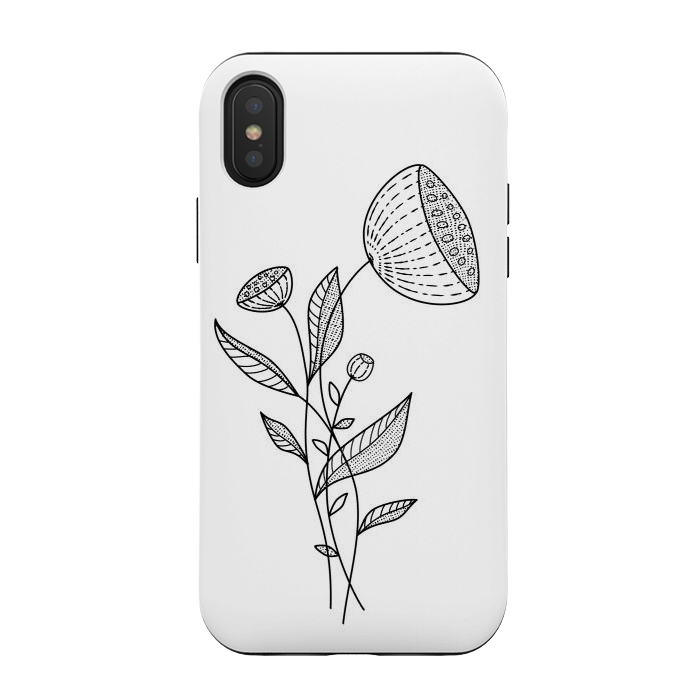 iPhone Xs / X StrongFit Abstract Flowers Doodle Black And White Elegant Line Art by Boriana Giormova