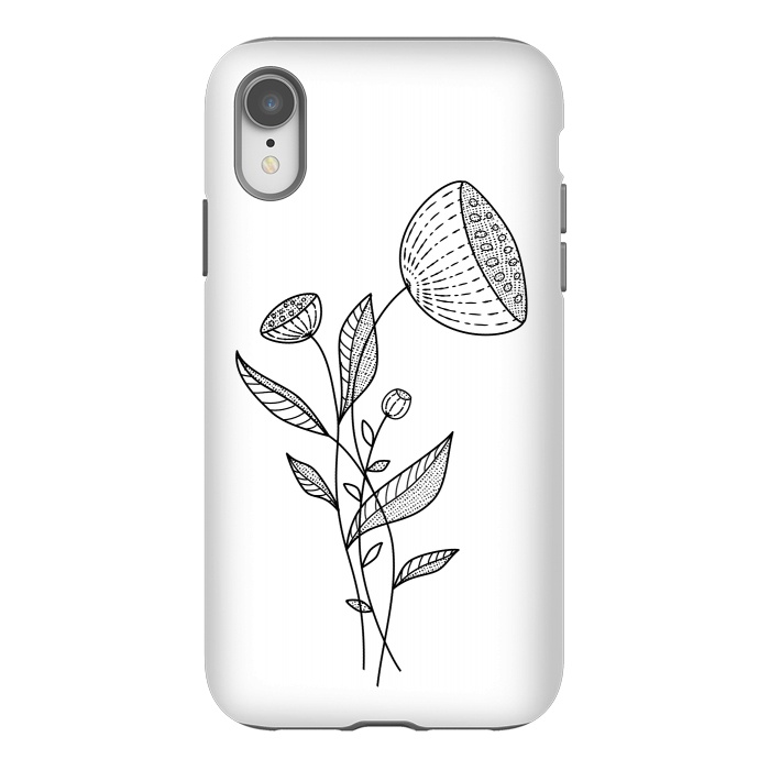 iPhone Xr StrongFit Abstract Flowers Doodle Black And White Elegant Line Art by Boriana Giormova