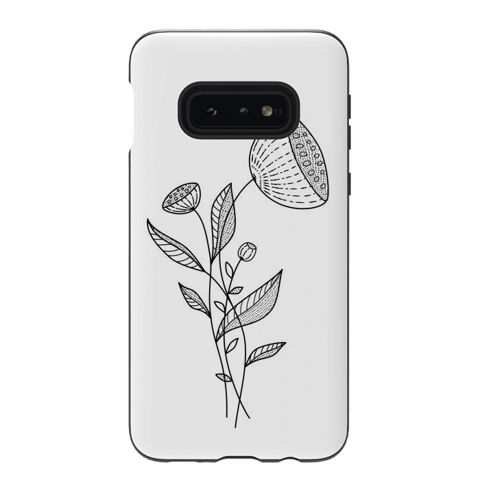 Galaxy S10e StrongFit Abstract Flowers Doodle Black And White Elegant Line Art by Boriana Giormova