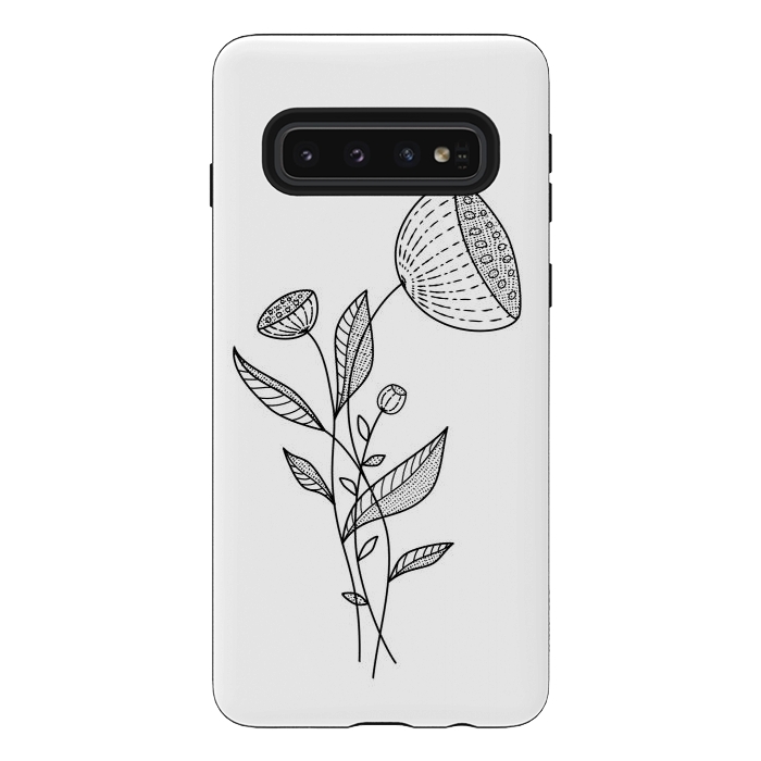 Galaxy S10 StrongFit Abstract Flowers Doodle Black And White Elegant Line Art by Boriana Giormova