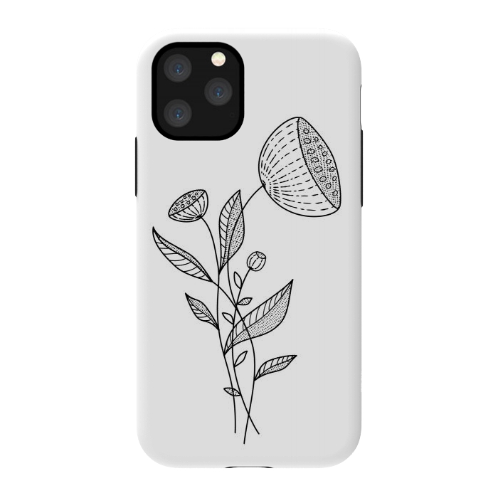 iPhone 11 Pro StrongFit Abstract Flowers Doodle Black And White Elegant Line Art by Boriana Giormova