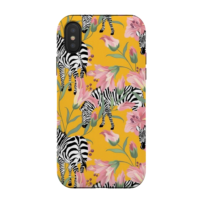 iPhone Xs / X StrongFit Striped For Life | Zebra Mango Forest | Modern Bohemian Wildlife Jungle | Botanical Nature by Uma Prabhakar Gokhale