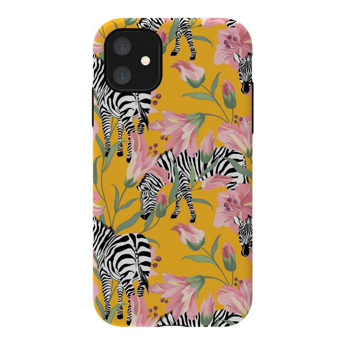 iPhone 11 StrongFit Striped For Life | Zebra Mango Forest | Modern Bohemian Wildlife Jungle | Botanical Nature by Uma Prabhakar Gokhale