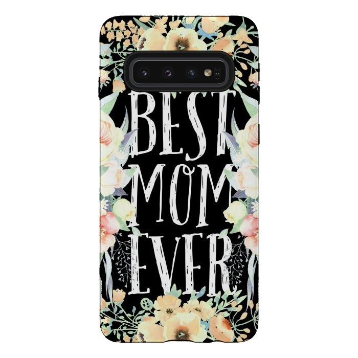 Galaxy S10 StrongFit Best mom spring watercolor flowers  by Oana 