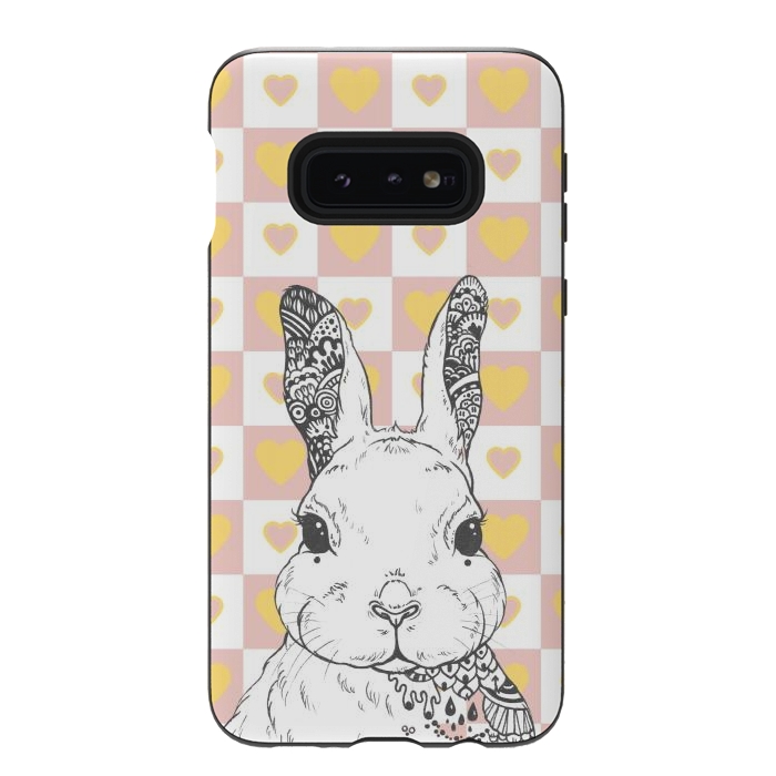 Galaxy S10e StrongFit Rabbit and yellow hearts Alice in Wonderland by Oana 