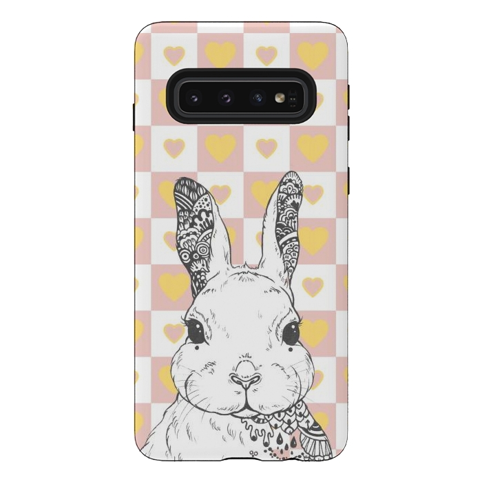 Galaxy S10 StrongFit Rabbit and yellow hearts Alice in Wonderland by Oana 