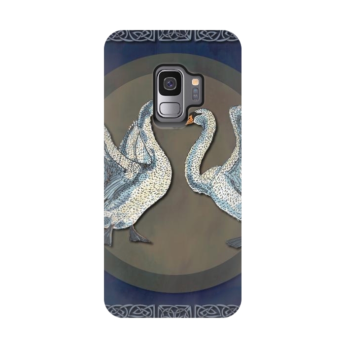 Galaxy S9 StrongFit Dancing Swans by Lotti Brown