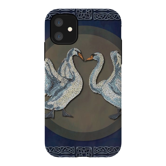 iPhone 11 StrongFit Dancing Swans by Lotti Brown