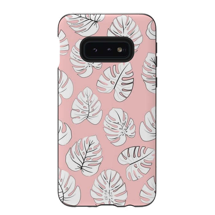 Galaxy S10e StrongFit White exotic leaves by Martina