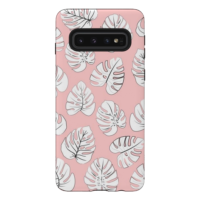 Galaxy S10 StrongFit White exotic leaves by Martina