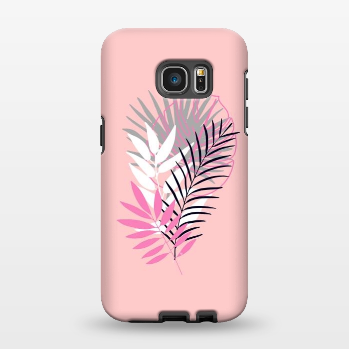 Galaxy S7 EDGE StrongFit Pink tropical leaves by Martina