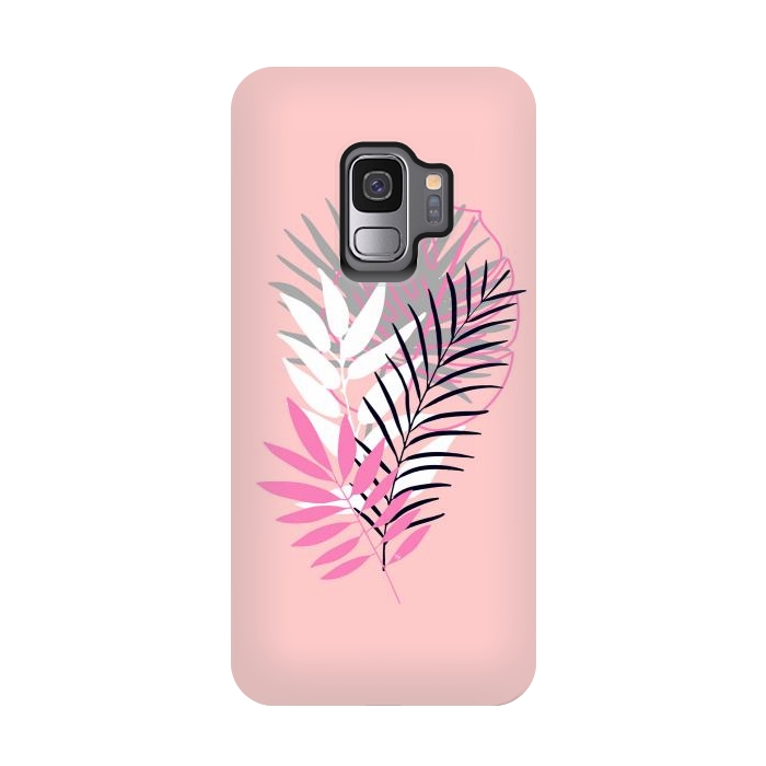 Galaxy S9 StrongFit Pink tropical leaves by Martina