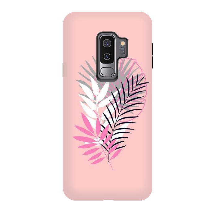 Galaxy S9 plus StrongFit Pink tropical leaves by Martina