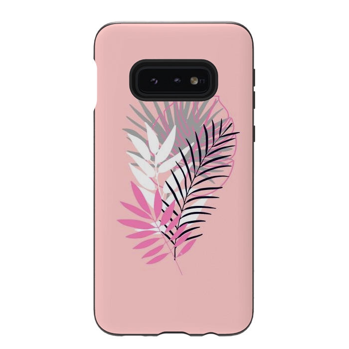Galaxy S10e StrongFit Pink tropical leaves by Martina