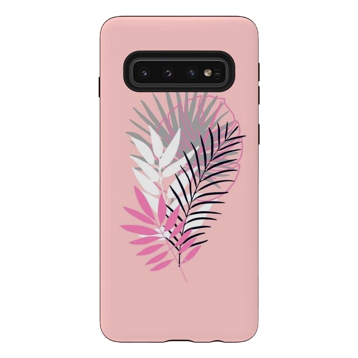 Galaxy S10 StrongFit Pink tropical leaves by Martina