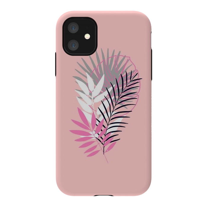 iPhone 11 StrongFit Pink tropical leaves by Martina
