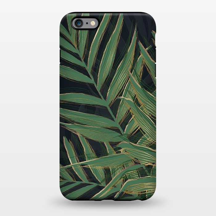 iPhone 6/6s plus StrongFit Trendy Green Palm Leaves Gold Strokes Gray Design by InovArts