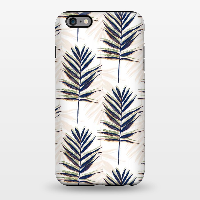 iPhone 6/6s plus StrongFit Modern Blue Palm Leaves Gold Strokes White Design by InovArts