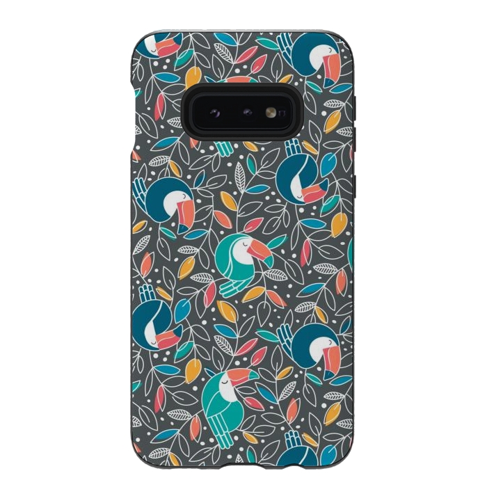 Galaxy S10e StrongFit Tossed Toucan by gingerlique