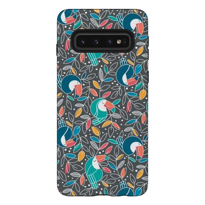 Galaxy S10 StrongFit Tossed Toucan by gingerlique