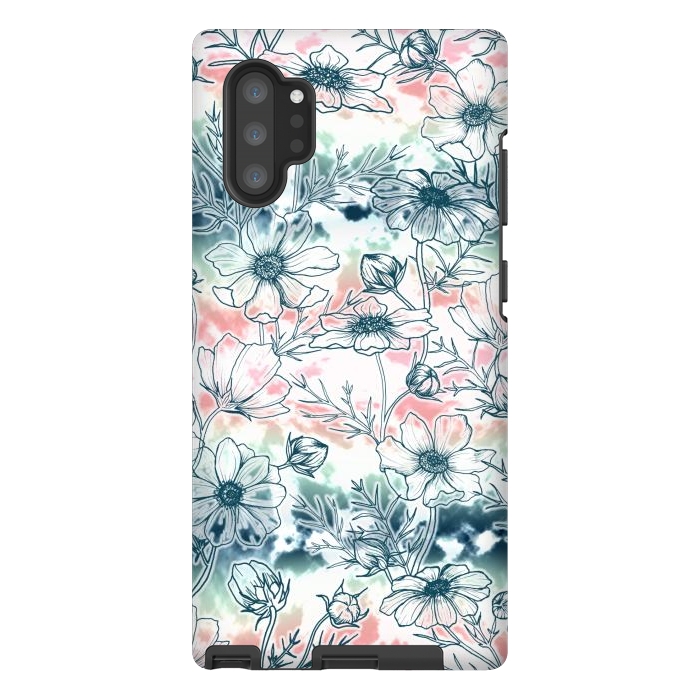 Galaxy Note 10 plus StrongFit Fields of Cosmos in Coral, Mint and Navy Tied Dye by gingerlique