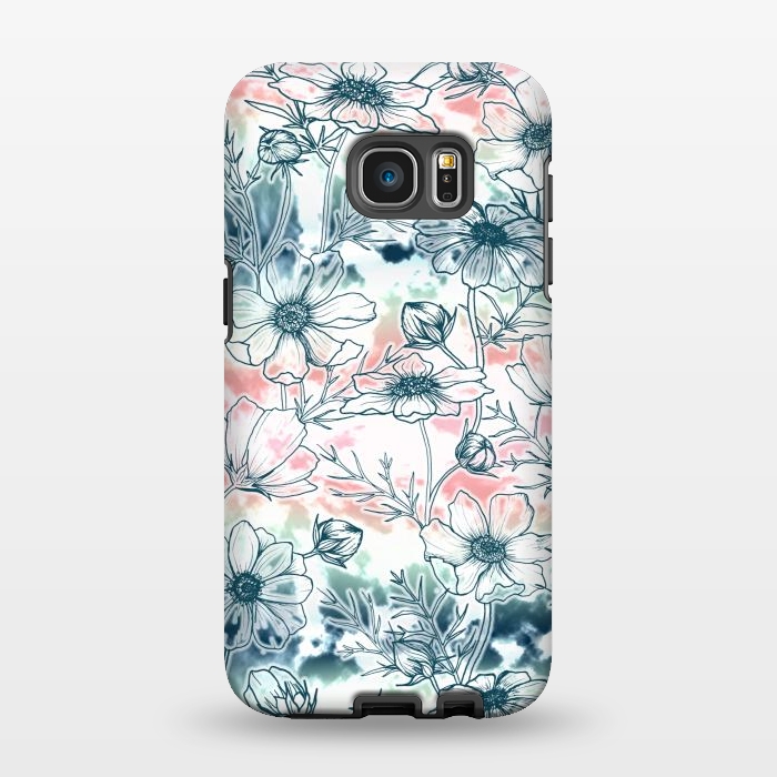 Galaxy S7 EDGE StrongFit Fields of Cosmos in Coral, Mint and Navy Tied Dye by gingerlique