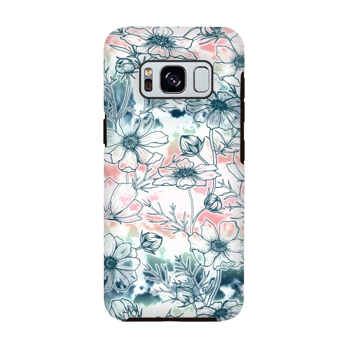 Galaxy S8 StrongFit Fields of Cosmos in Coral, Mint and Navy Tied Dye by gingerlique
