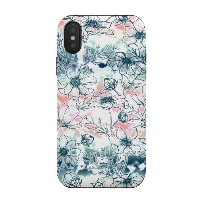 iPhone Xs / X StrongFit Fields of Cosmos in Coral, Mint and Navy Tied Dye by gingerlique