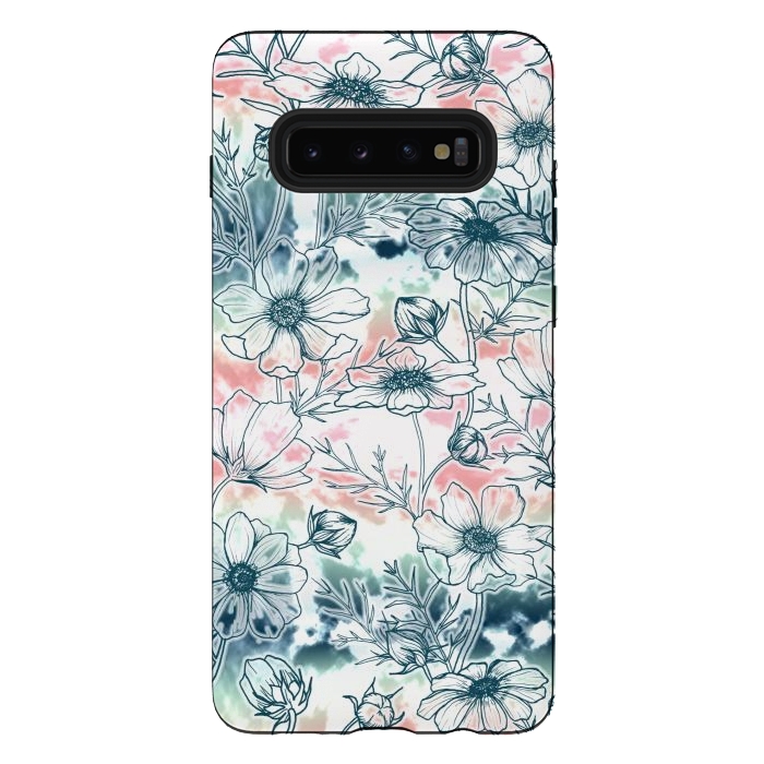 Galaxy S10 plus StrongFit Fields of Cosmos in Coral, Mint and Navy Tied Dye by gingerlique