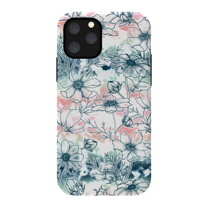 iPhone 11 Pro StrongFit Fields of Cosmos in Coral, Mint and Navy Tied Dye by gingerlique