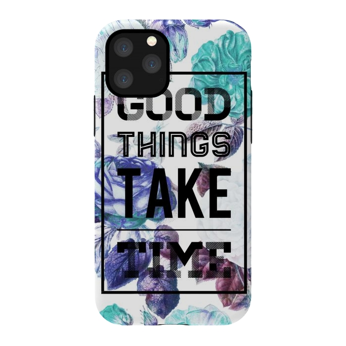 iPhone 11 Pro StrongFit Good things take time motivational typography vintage blue roses by Oana 