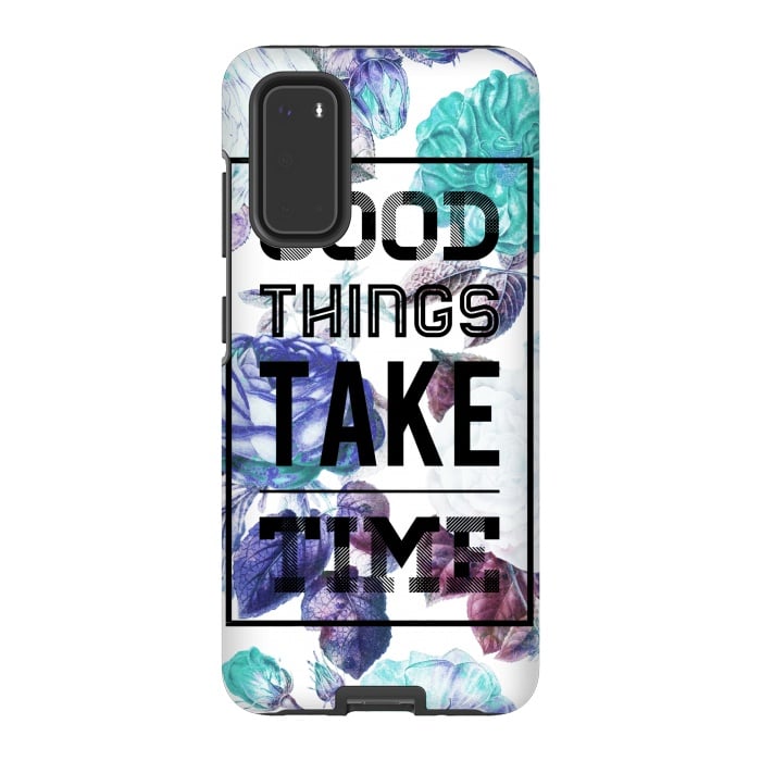 Galaxy S20 StrongFit Good things take time motivational typography vintage blue roses by Oana 