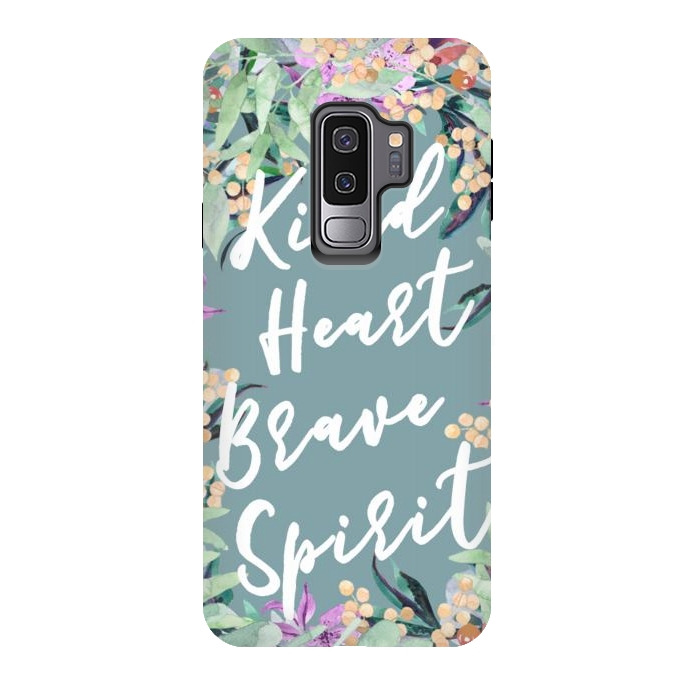 Galaxy S9 plus StrongFit Kind Brave inspirational typography and watercolor flowers by Oana 