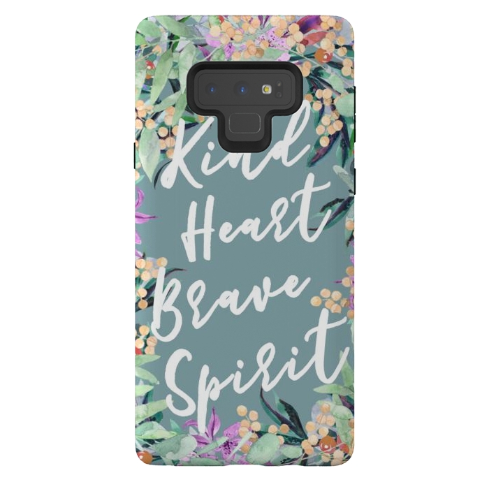 Galaxy Note 9 StrongFit Kind Brave inspirational typography and watercolor flowers by Oana 