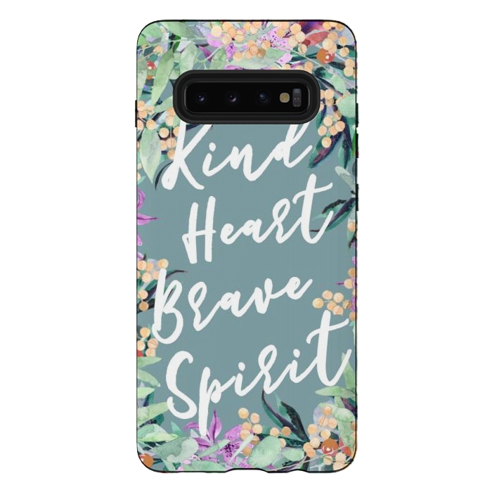 Galaxy S10 plus StrongFit Kind Brave inspirational typography and watercolor flowers by Oana 