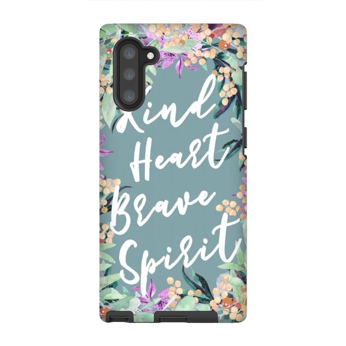 Galaxy Note 10 StrongFit Kind Brave inspirational typography and watercolor flowers by Oana 