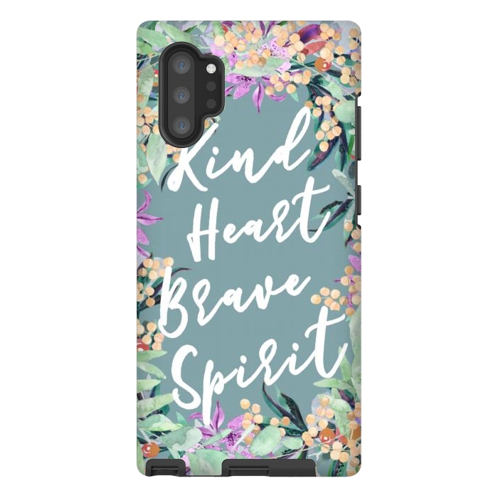Galaxy Note 10 plus StrongFit Kind Brave inspirational typography and watercolor flowers by Oana 