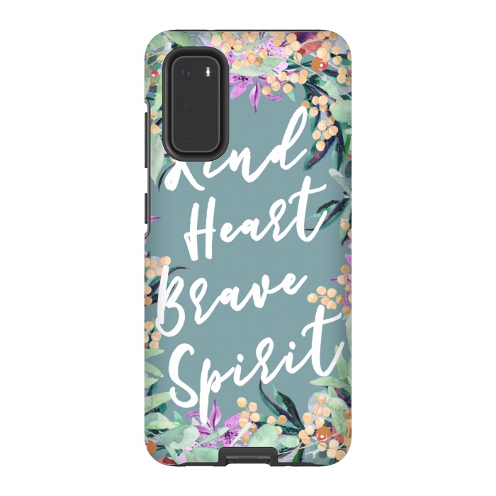 Galaxy S20 StrongFit Kind Brave inspirational typography and watercolor flowers by Oana 