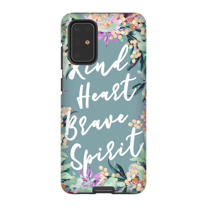 Galaxy S20 Plus StrongFit Kind Brave inspirational typography and watercolor flowers by Oana 